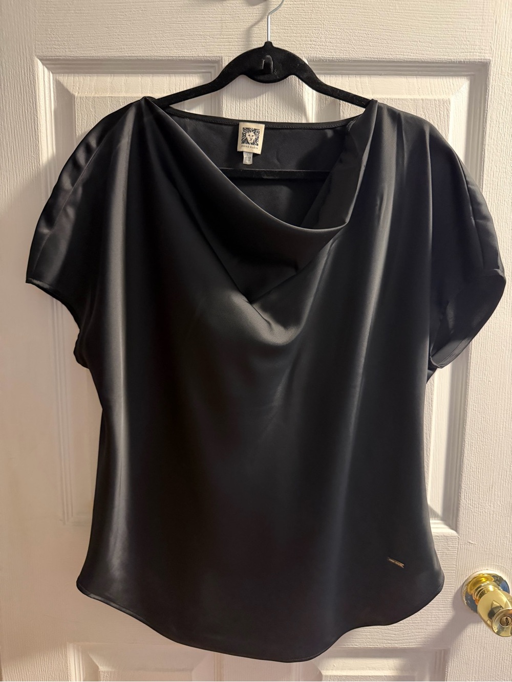 Anne Klein Black Satin Cowl Neck Blouse
